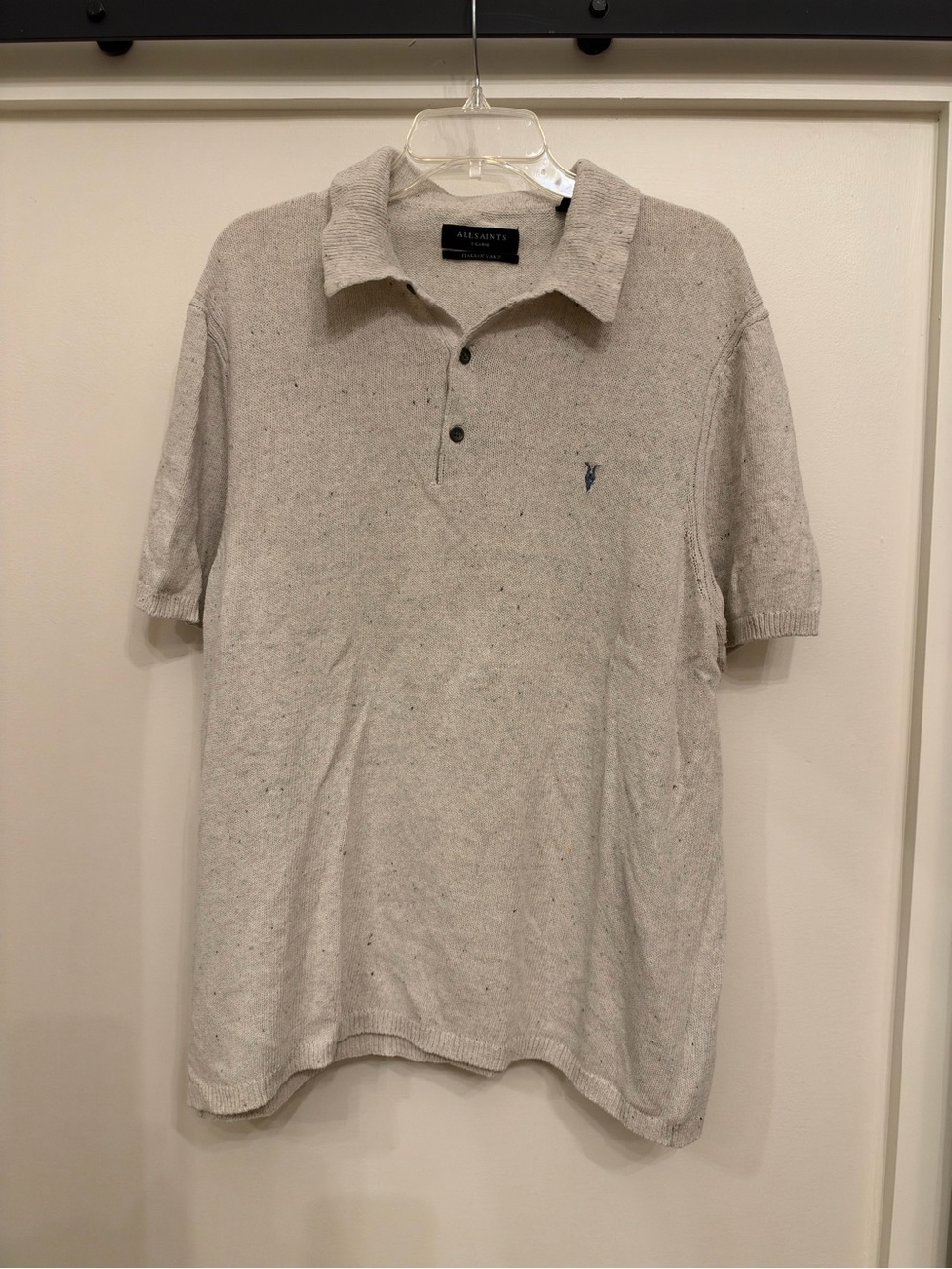 All Saints Men's Short-Sleeve knitted  Polo in Light Heather Gray
